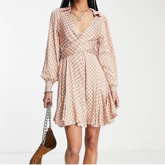 Free People It Takes Two ivory cream blue orange geometric dress size Small NWT - Picture 1 of 16